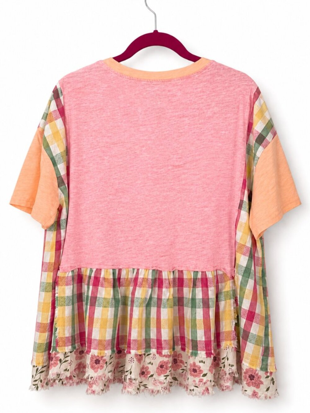 Sage + Fig Boho Baggy Upcycle T Shirt Style Ruffle Hem Slouchy Feminine Top - Picture 7 of 10